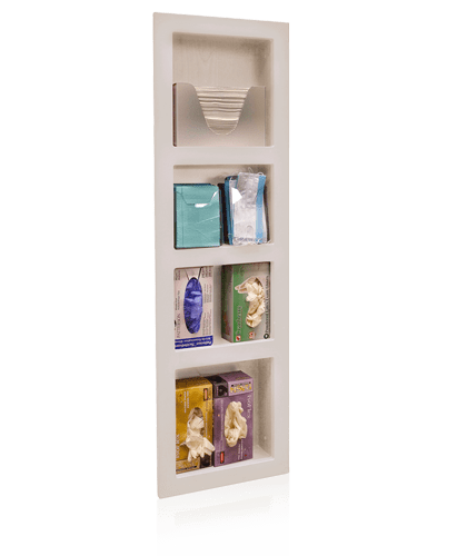 16-inch in-wall cabinet with open shelves.