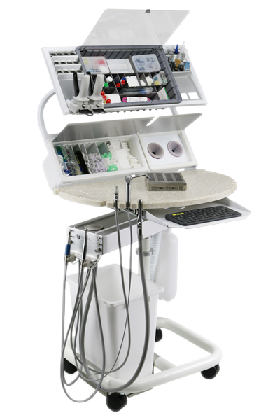 Horizon workstation with integrated monitor, keyboard tray, and compact vertical storage in a sleek, ergonomic design.