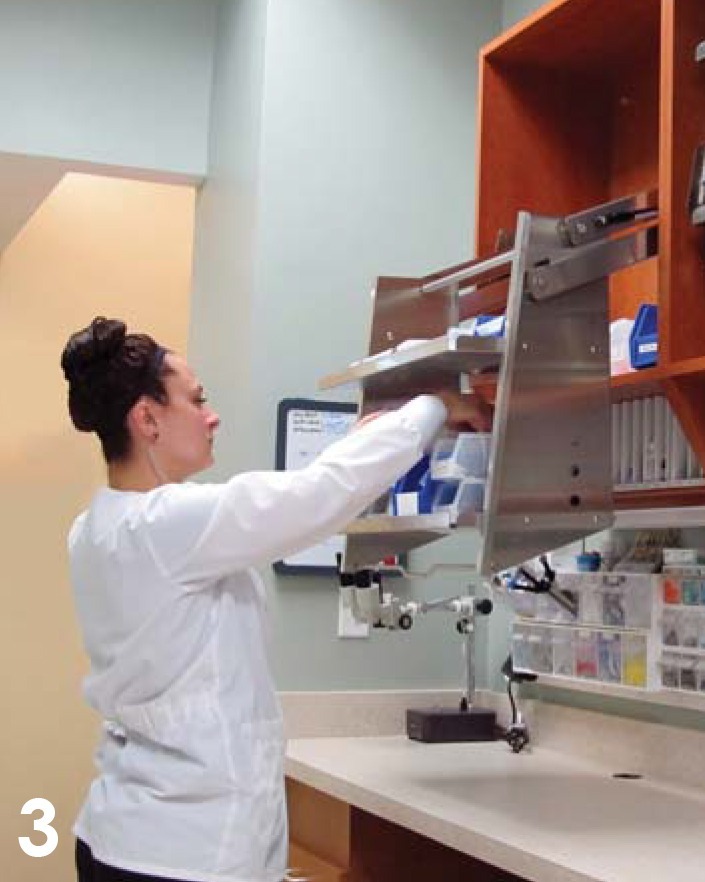 Dental cabinetry 3 step pulldown in action, step 3