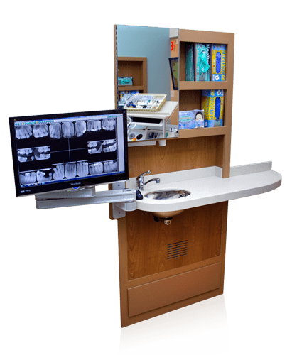 32-inch in-wall media cabinet with shelves and compartments.