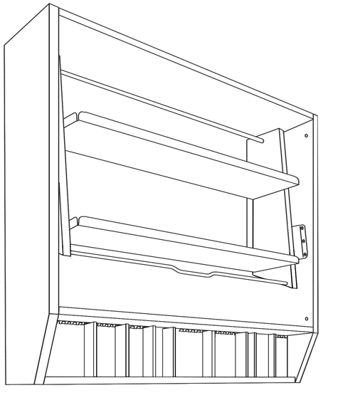 Line drawing of 30-inch resupply sterilization cabinet with labeled dimensions and internal storage configuration.