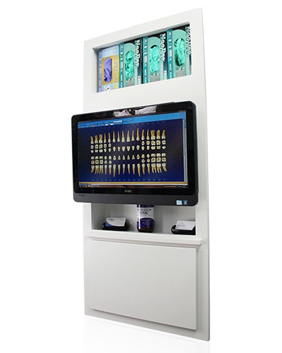 24-inch in-wall media unit with outlets and open storage.