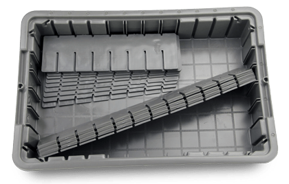 Menu showing Lewis Bins containers in various sizes and colors, grouped by category.